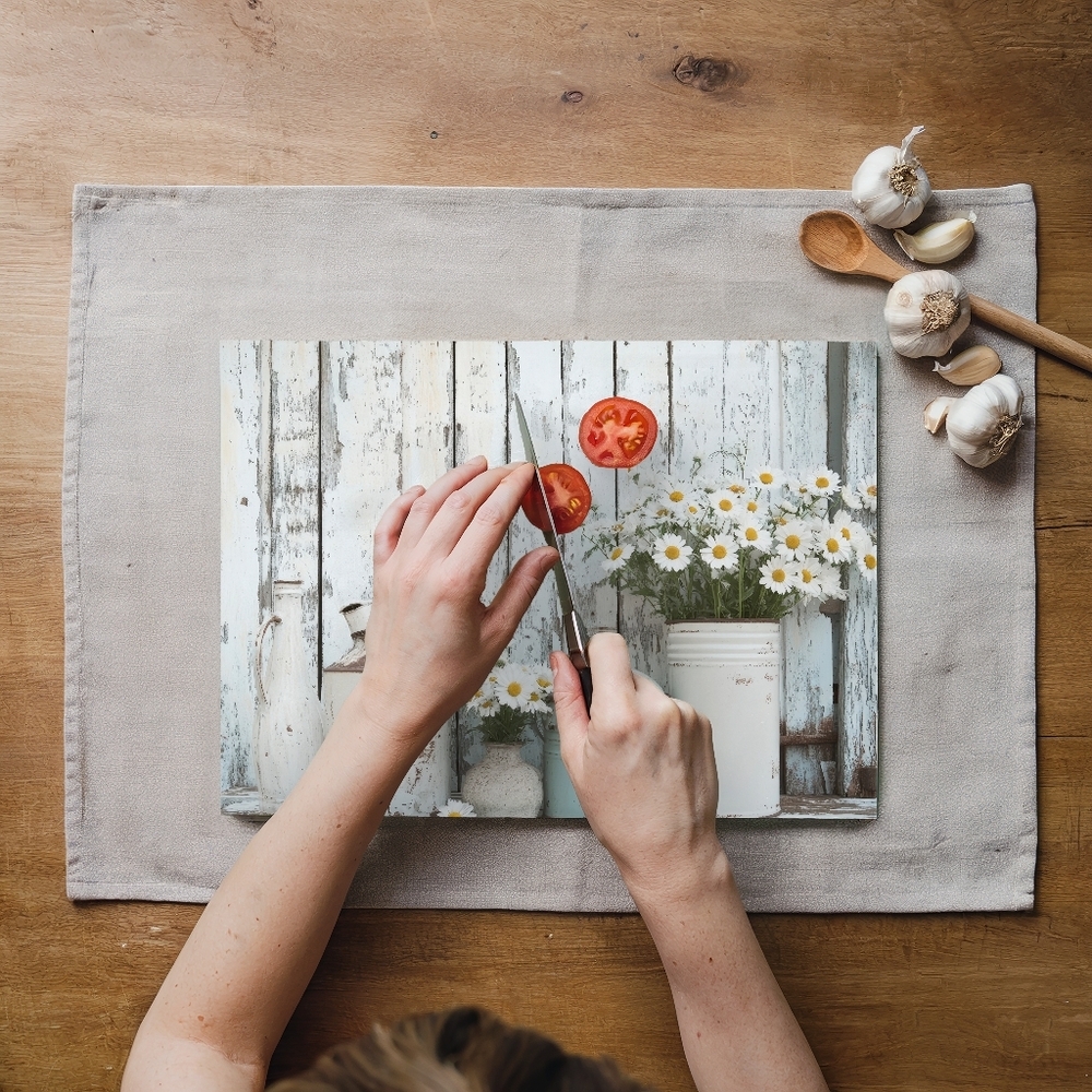Rustic Floral Glass Cutting Board Size 11x8 - Picture 1 of 4